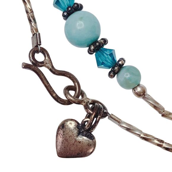 VTG 1960s Sterling Silver Amazonite Quartz Gemstone Beaded Crystal Necklace - Picture 6 of 14